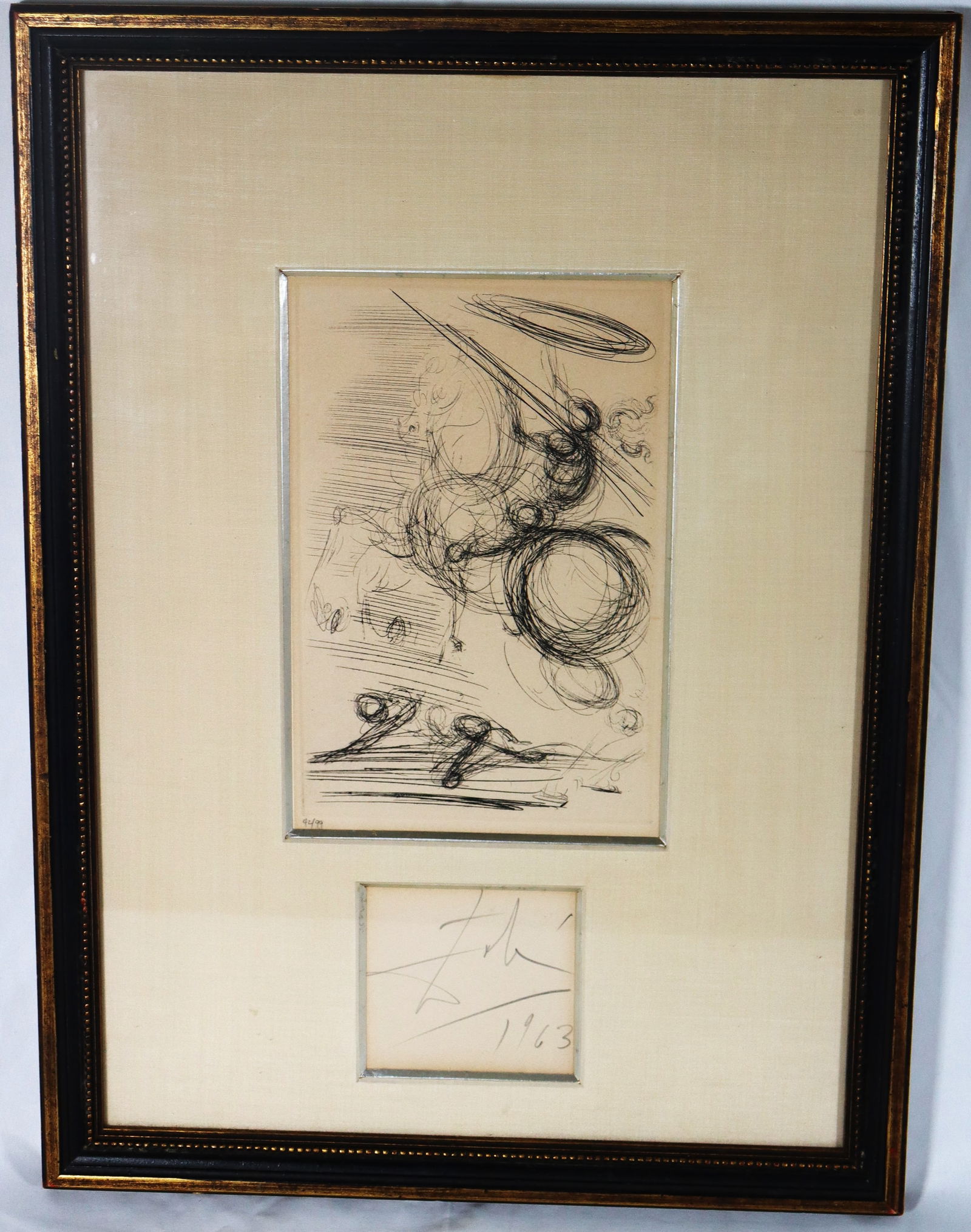 Framed Eau-forte of Salvador Dali, Don Quixote Limited edition numbered 42 of 99 dated 1963 (1 of 8)