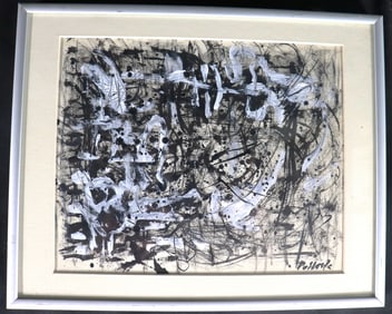 Framed Mixed Media on Paper signed Jackson Pollock