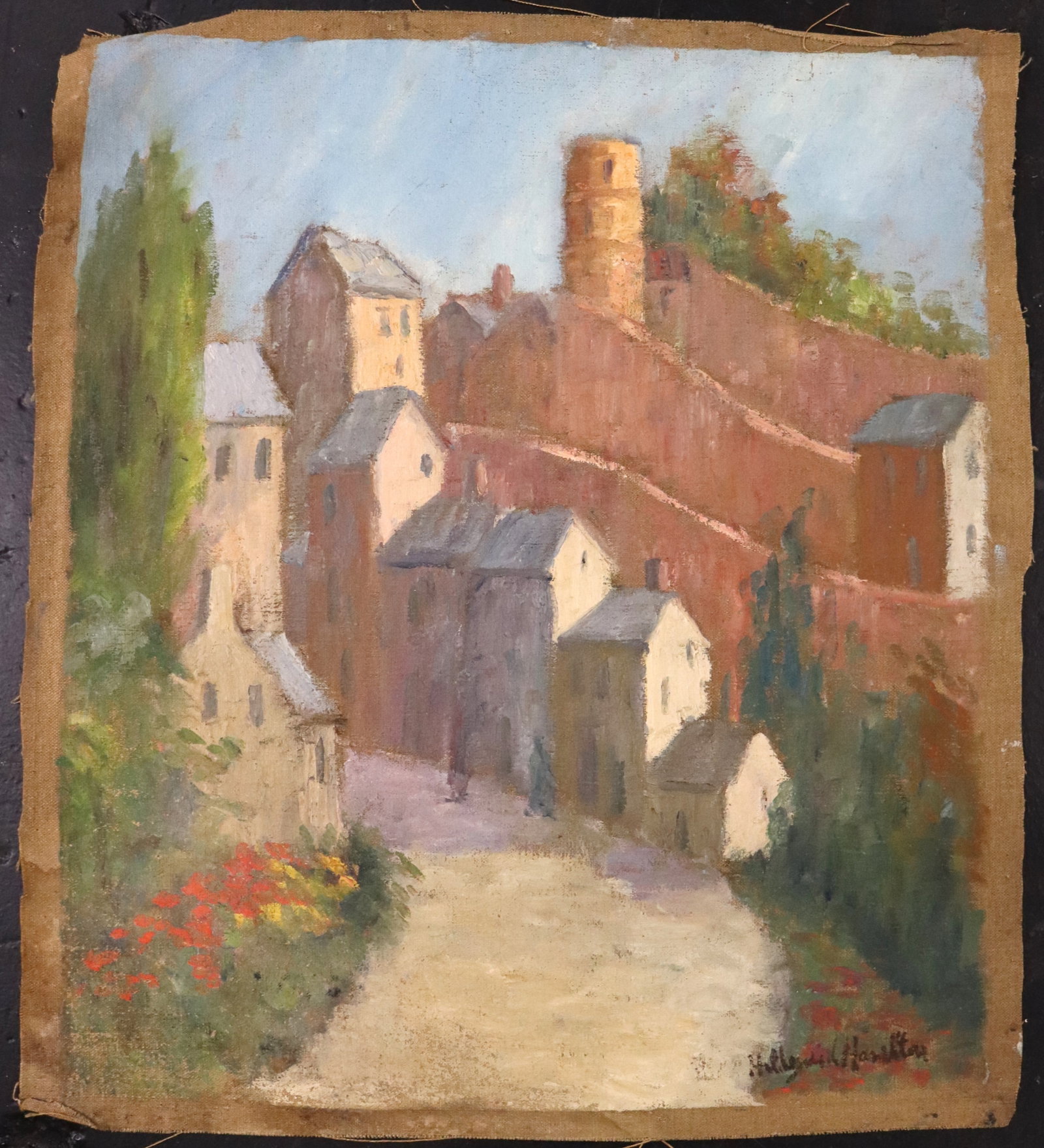 Unframed Oil on canvas signed Hildegarde Hamilton: Unframed Oil on canvas signed Hildegarde Hamilton Hildegarde Hamilton, American (1898 - 1970) DIMENSIONS without frame: Height 23.25 inch / 59 cm &n