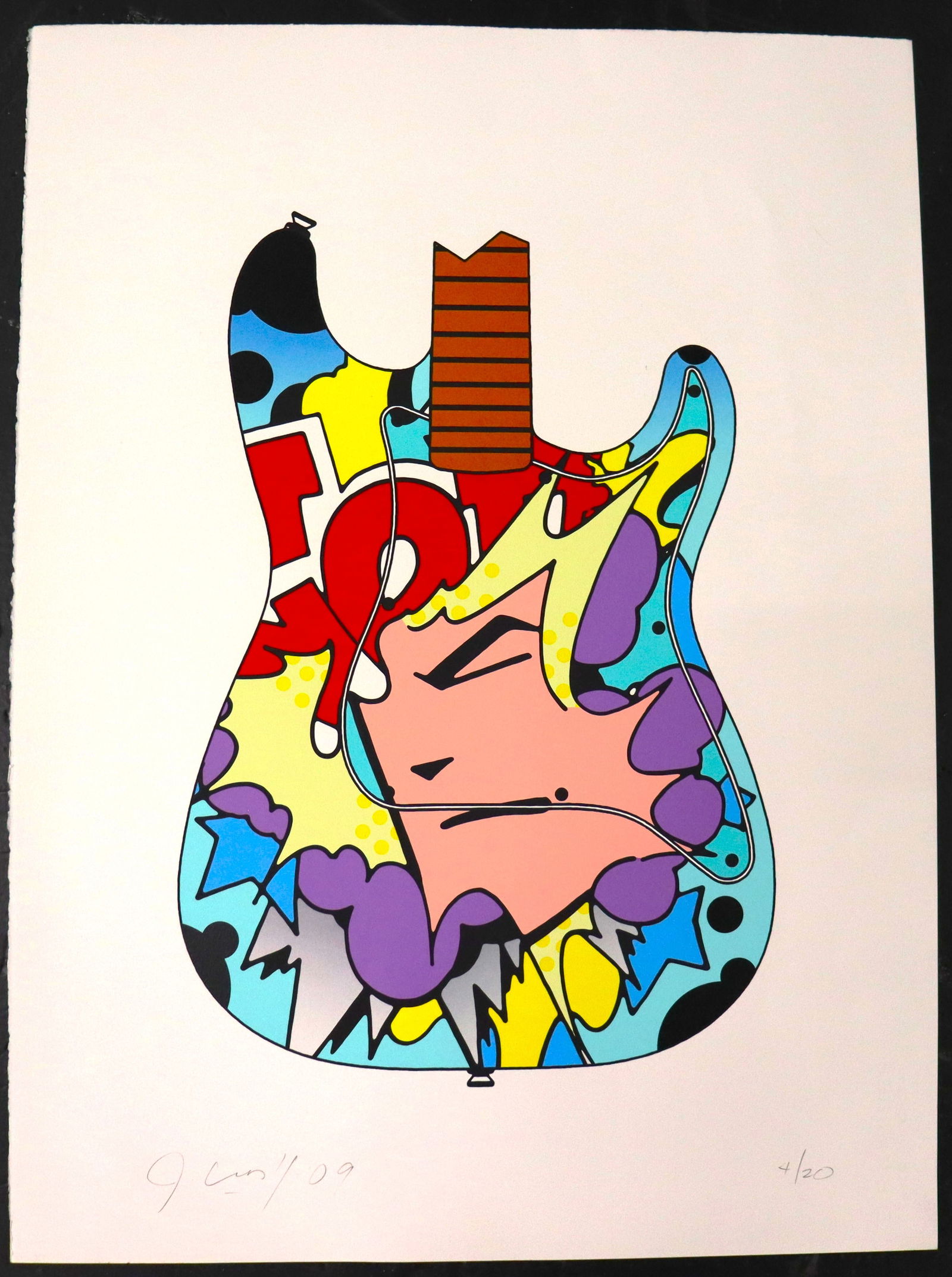 Unframed John "Crash" Matos, Lithograph, Face Guitar numbered 4/ 20 and dated 09 (1 of 5)