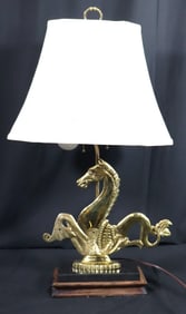 Vintage brass seahorse table lamp with Wooden Base