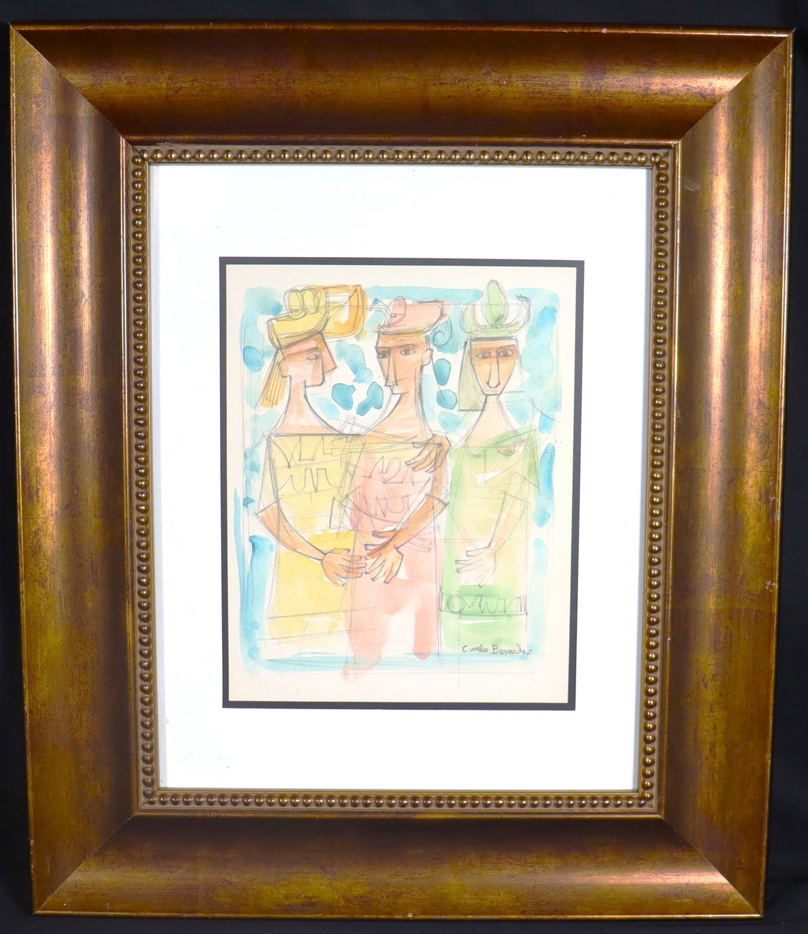 Framed Watercolor on paper signed Cundo Bermudez with COA from the Artist: Framed Watercolor on paper signed Cundo Bermudez with COA from the Artist DIMENSIONS with frame: Height 19.35 inch / 49,3 cm 