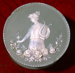 Small Green Jasperware Round Covered Powder Box