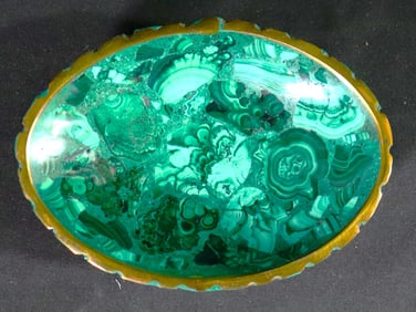 Malachite Oval Dish plate with Brass Rim
