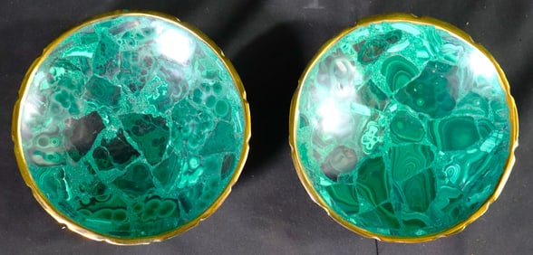 Pair of Malachite plates with brass rim