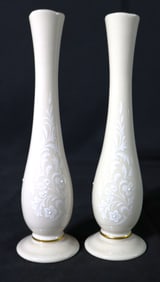 Pair of Lenox Bud Vases with White Floral Raised Detail