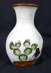 Vintage Pottery white and Brown Vase hand painted