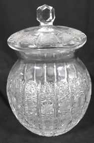 Vintage Bohemia Czech Republic Hand Cut Crystal   Lid Covered Jar signed underneath
