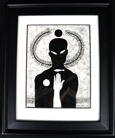 Framed Mixed Media on paper signed Belkis Ayon lower right and dated 1993