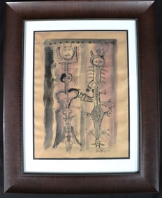 FRAMED Mixed Media on paper signed LAM lower Right