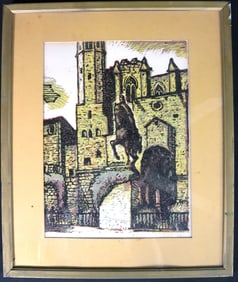 Framed Color Woodcut Print. Signed Castells Marti and titled in pencil