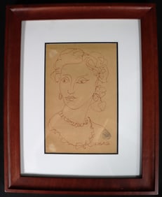 Framed Drawing on paper signed Henri Matisse, Portrait of a woman