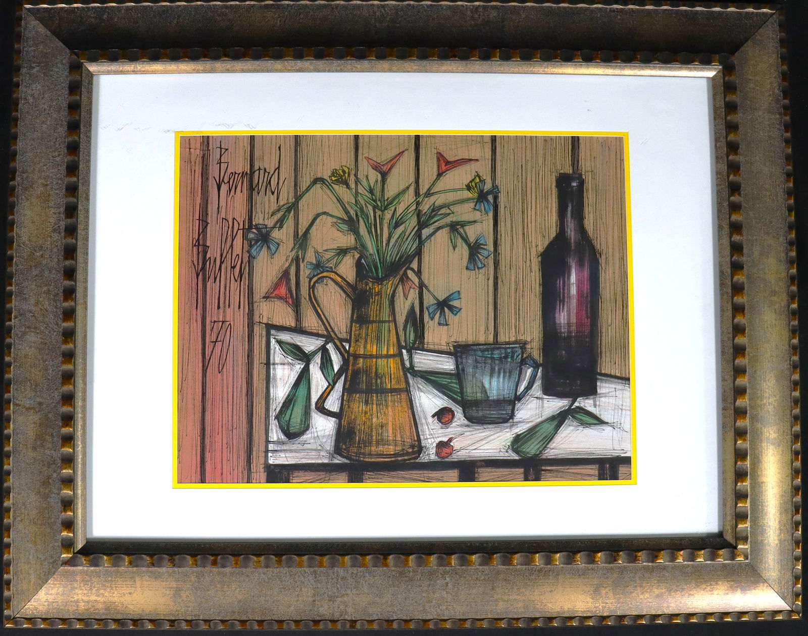 Framed Mixed media on paper signed Bernard BUFFET and dated 66: Framed Mixed media on paper signed Bernard BUFFET (after) and dated 66 BERNARD BUFFET (French 1928-1999) We do not have a COA for this piece and is therefore being sold in the manner of BERNARD B