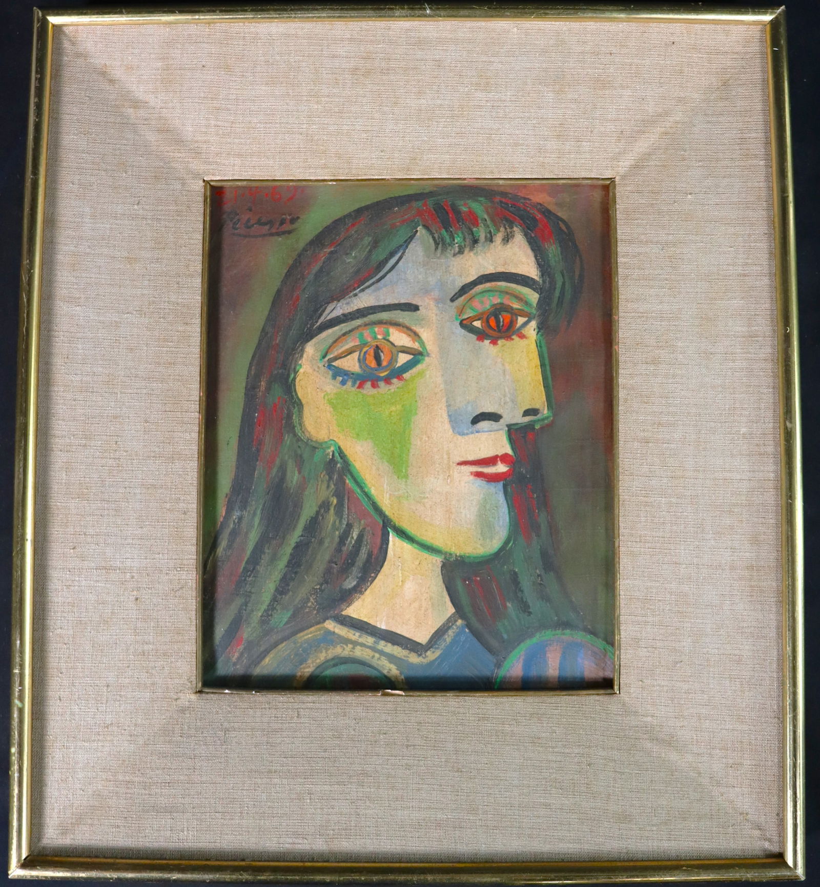 Framed Mixed Media on Canvas signed Pablo Picasso and dated 69 (1 of 6)