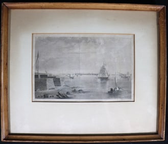 Framed Landscape Bay and Harbor of New York from Bedloe's Island after John G CHAPMAN ,engraved by