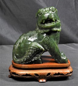 Jasper Green Jade Carved lion foo dog