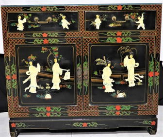 Vintage black lacquer oriental cabinet