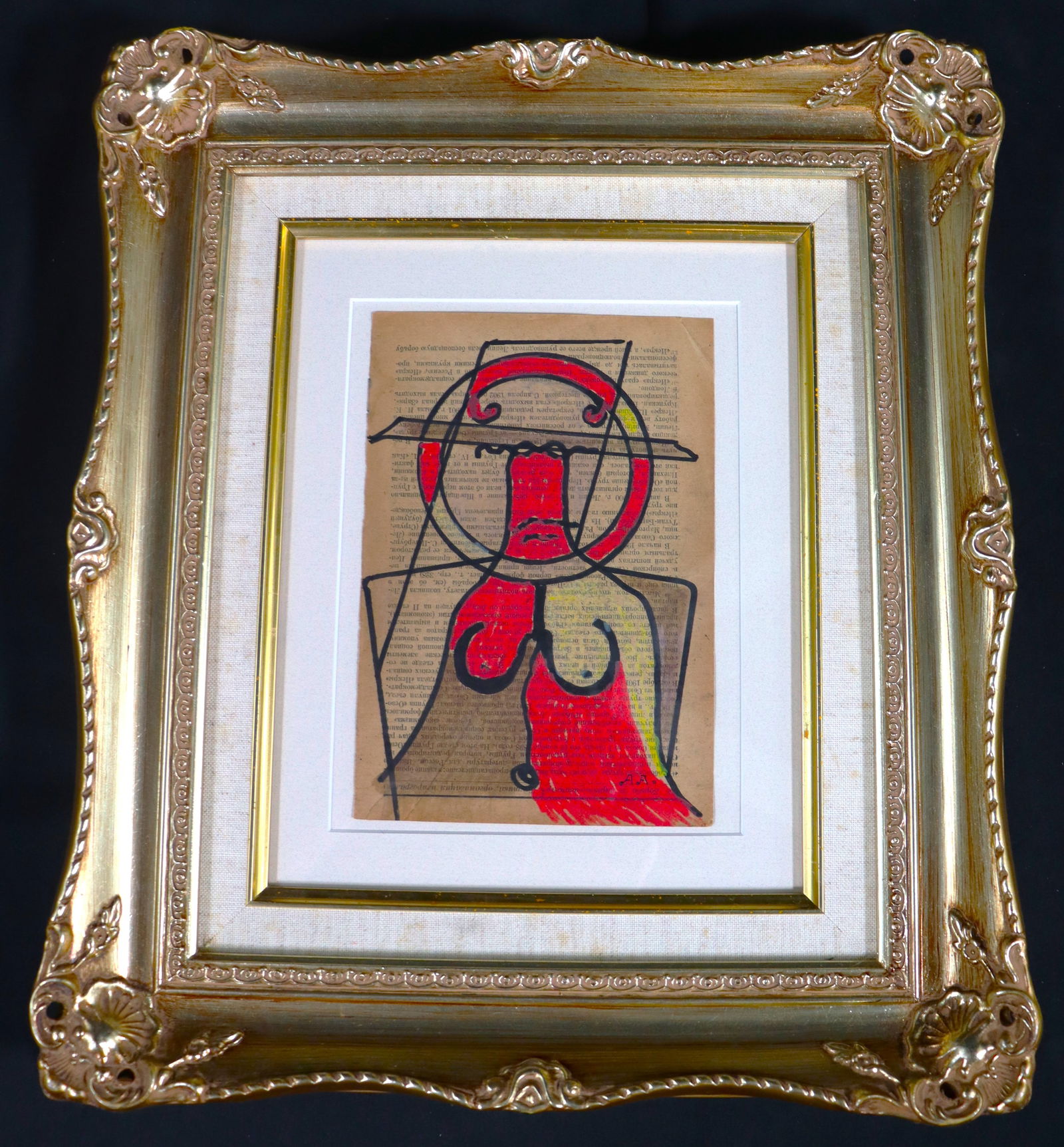 FRAMED Mixed Media on Paper signed A. A. lower Right (1 of 4)