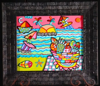 Framed Mixed Media on Canvas signed RUBEN PEDRO RODRIGUEZ (Cuban)