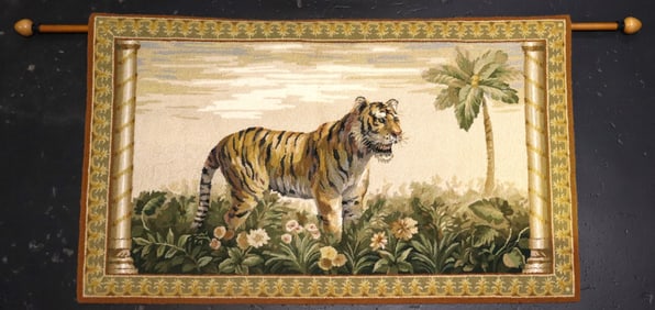 Vintage TAPESTRY 100% WOOL Tiger Theme made is CHINA