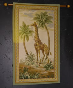 Vintage TAPESTRY 100% WOOL TAPESTRY 100% WOOL Giraffe Theme made is CHINA