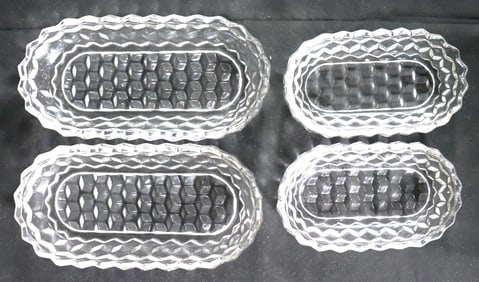 Four Vintage Fostoria American Cubist Glass Oval Pickle Celery Candy Serving Dish