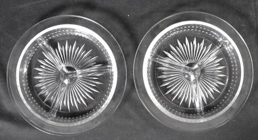 Two Vintage 3 Section Three Part Divided Glass Relish Dish