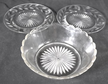 Three Vintage Glass pieces Two plates and one Serving Bowl