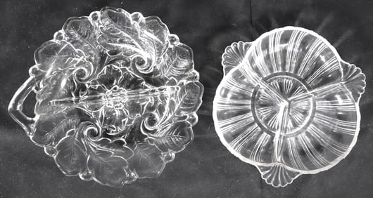 Two Vintage Clear Glass Relish Dish 3 and 2 Section Divided