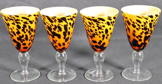 Four Amici Water Goblets Glasses Animal Print Leopard Safari Wine Italy