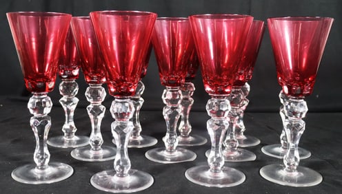 12 X Crystal Cranberry glasses