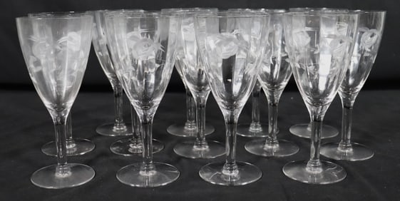 Vintage etched Floral wine glasses Set of 13