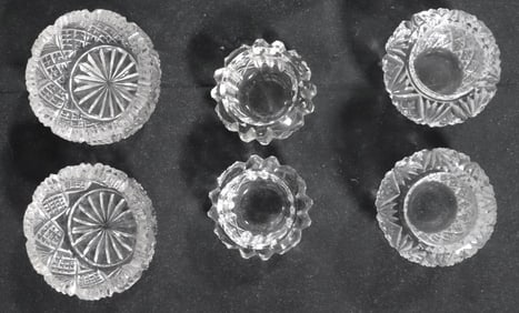 Six Vintage Round Clear-Cut Crystal Open Salt Cellar