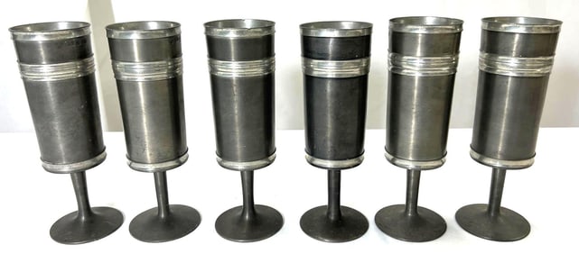 Six Vintage design GN PEWTER Cups Made in Brazil