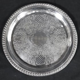 Vintage Sheridan Silver Plated Round Serving Tray