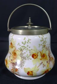 Vitage Ceramic biscuit Jar with metal lid from England