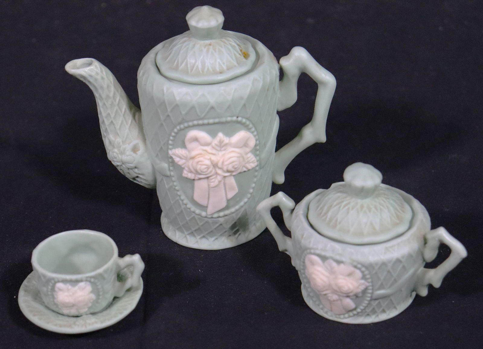 Vintage Jasperware Tea Set Sage Green Miniature (1 of 3)