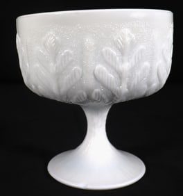 Vintage Milk Glass Oak Leaf Fern Compote Candy Dish