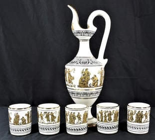 An Ewer and 5 cups from Lambrou Bros s.a hand made in Greece