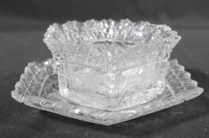 Brilliant Hand Cut Crystal - hexagon. Bowl and Saucer