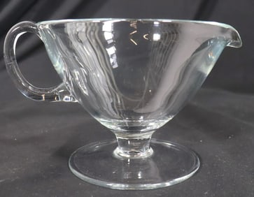 Clear Glass Pedestal GRAVY BOAT /Sauce Boat w Applied Handle