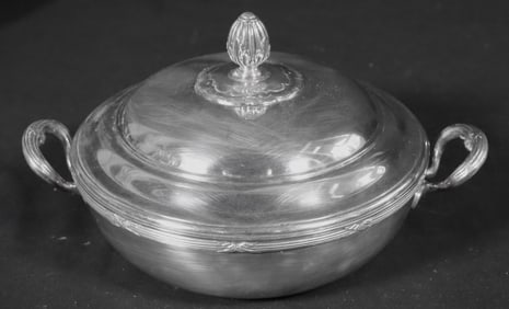 Silver plated round serving dish with lid