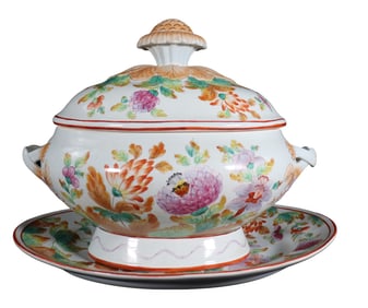 Vintage porcelain soup tureen and underplate from Italy