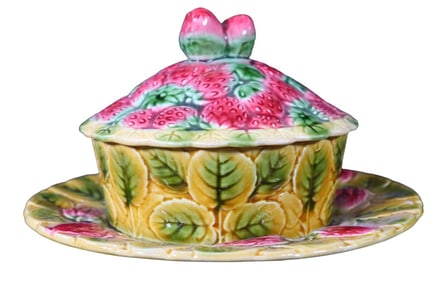 MAJOLICA CERAMIC jam dish from Sargemine France
