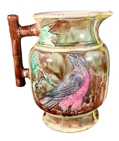 Victorian Majolica Pitcher Mottled Robin Pitcher