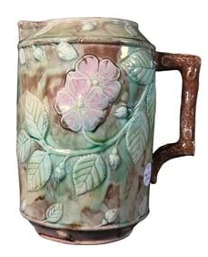 MAJOLICA POTTERY JUG, DOGWOOD PATTERN