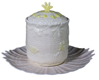 Irish Belleek Biscuit Jar and Cake Plate