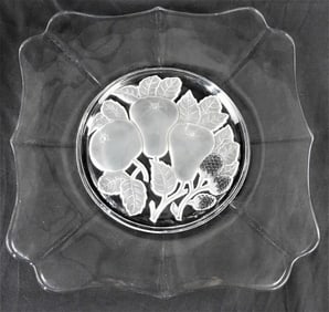Pressed glass Large Plate, fruits pattern