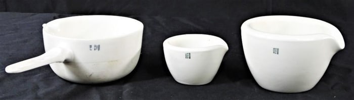 One small porcelain casserole and 2 X Coors ceramic Mortal bowl