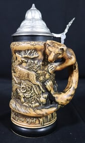 Vintage German Beer Stein with Fox Handle